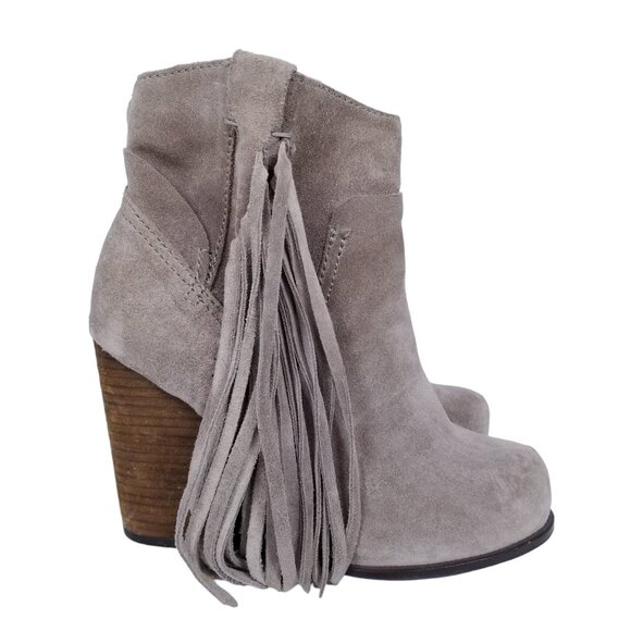 Jeffrey Campbell Bronco Suede Fringe Boots Taupe Sz 6 - Picture 1 of 11